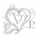 monogram letters P&S heart gray scale tattoo design idea
