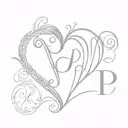 monogram letters P&S heart gray scale tattoo design idea