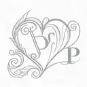 monogram letters P&S heart gray scale tattoo design idea