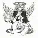 angel smoking a joint surrounded by smoke and handcuffs and i want it in my thigh  tattoo design idea