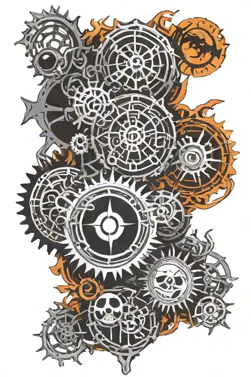 Gears of death and life, light and dark, shadow and brightness, moon and sun, luna and sol tattoo design idea