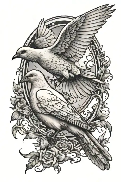 a dove and a raven flying together tattoo design idea