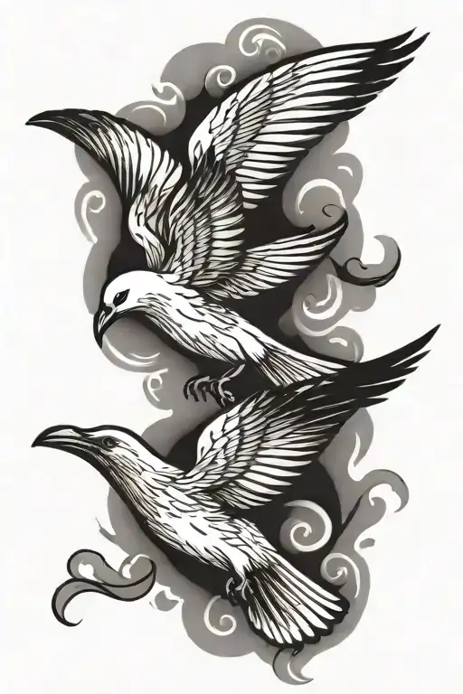 flying dove and raven tattoo design idea