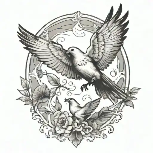 a dove and a raven flying tattoo design idea