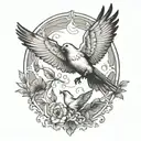 a dove and a raven flying tattoo design idea