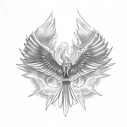 Phoenix flying around a Cristian cross tattoo design idea