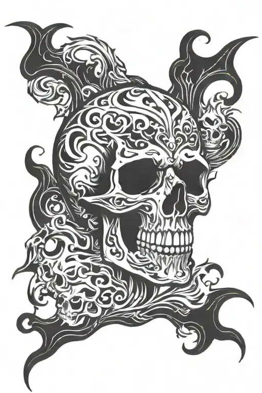 Skull and Flames tattoo design idea
