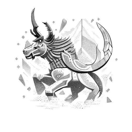 Combine elements of Minecraft and Norse mythology to create a mythical landscape with epic battles and pixelated creatures tattoo design idea