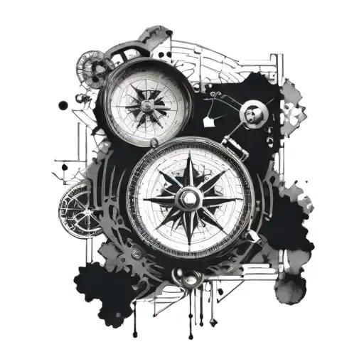 A compass surrounded by intricate geometric patterns representing precision and direction tattoo design idea