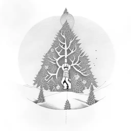 snowboarder tree tattoo design idea