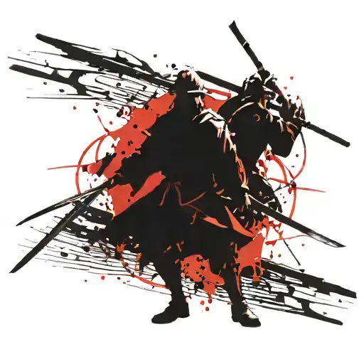 3 sword samurai standing tattoo design idea
