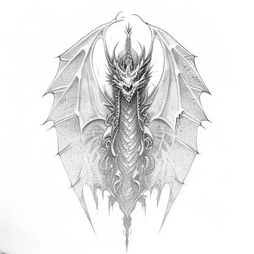dragon wings spanning out with gothic but feminine  tattoo design idea
