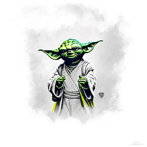 Yoda standing in front of a gadsden flag tattoo design idea