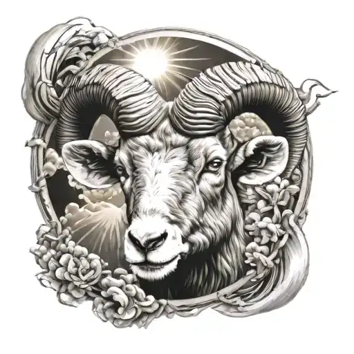 rams head inside the sun made tattoo design idea