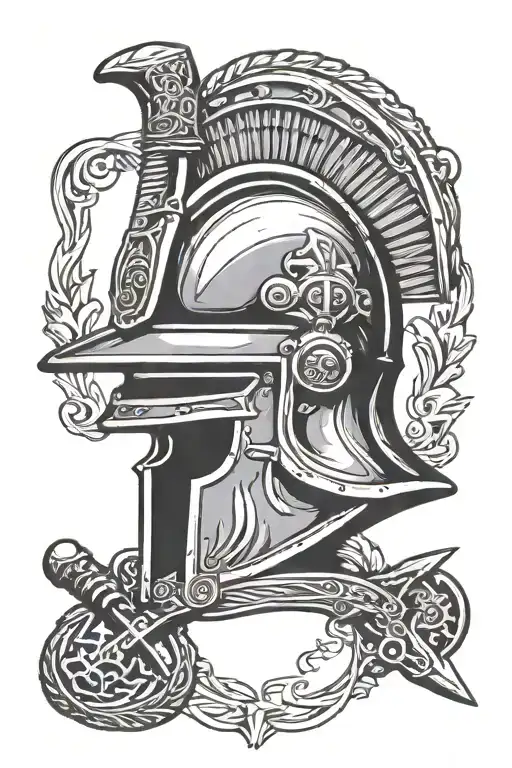 roman helmet with axe tattoo design idea