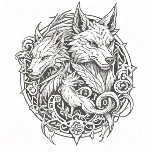 wolf and dragon tattoo design idea