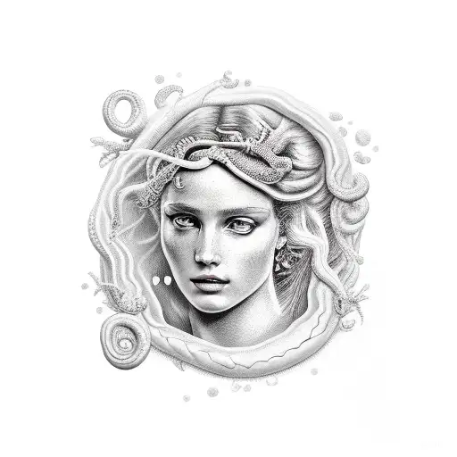 Aphrodite wrapped by a snake tattoo design idea