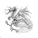 An AI developer transforming into a zombie dragon amidst a forest of money trees tattoo design idea