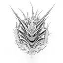 An AI developer transforming into a zombie dragon amidst a forest of money trees tattoo design idea