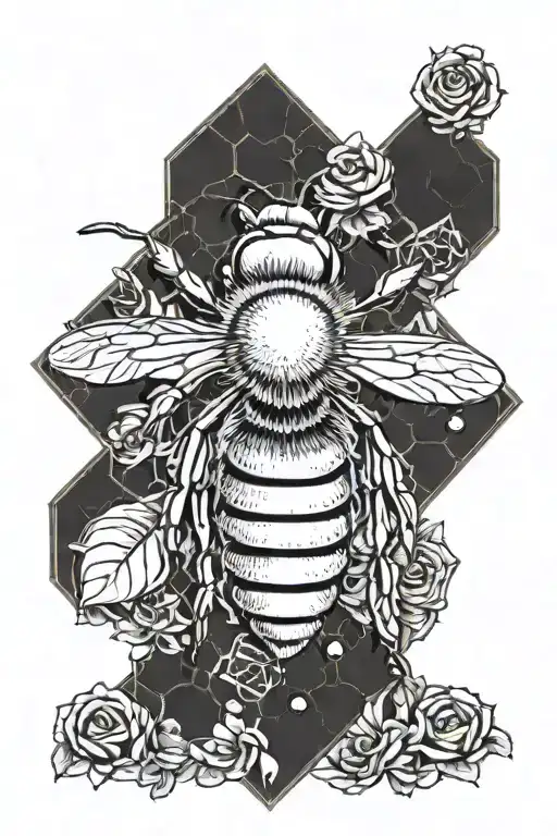 bee surrounded by beehive background made with linework tattoo design idea