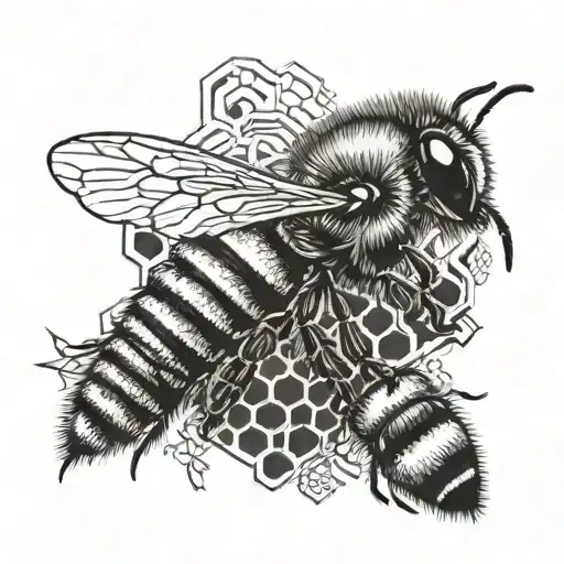 bee surrounded by beehive background made with linework tattoo design idea