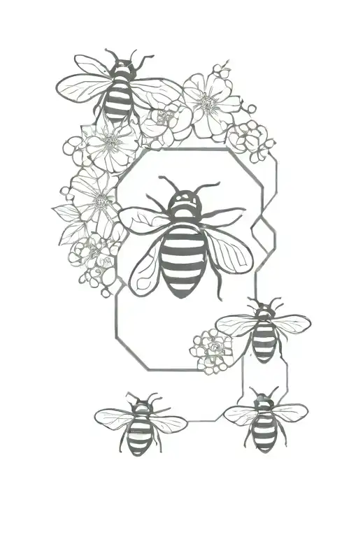 bee surrounded by beehive background made with linework tattoo design idea