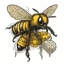 bee with hive honey colm tattoo design idea