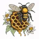 bee with hive honey colm tattoo design idea