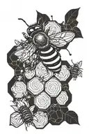 bee surrounded by beehive background made with linework tattoo design idea