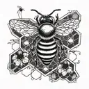 bee surrounded by beehive background made with linework tattoo design idea
