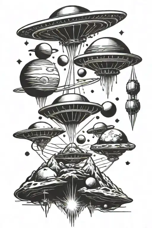UFO ALIENS PLANETS tattoo design idea