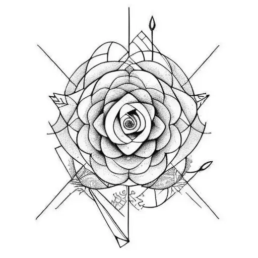 A mathematical formula within an arrow and flowers tattoo design idea