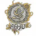 a powerful tatto with clean hindi text saying Aham  tattoo design idea