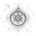 minimalistic Compass surrounded by moon tattoo design idea
