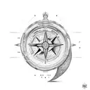 minimalistic Compass surrounded by moon tattoo design idea