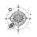 minimalistic Compass surrounded by moon tattoo design idea