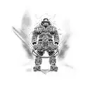 A low-riding BMW E36 with intricate engine details tattoo design idea