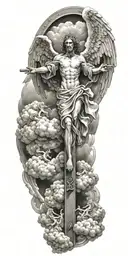 cross, angels, clouds tattoo design idea