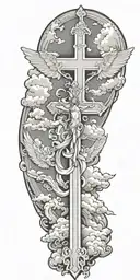 cross, angels, clouds tattoo design idea