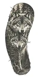 wolf, cross, trees tattoo design idea
