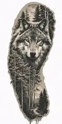 wolf, cross, trees tattoo design idea