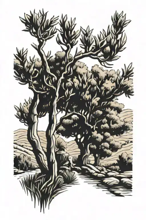olive trees with man praying  tattoo design idea