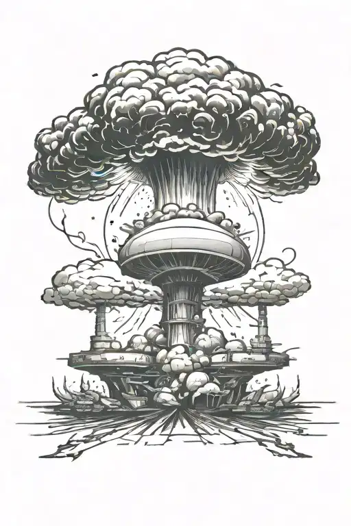 Nuclear explosion sketch on tattoo design idea