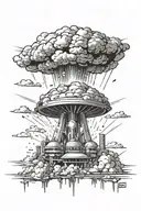 Nuclear explosion sketch on tattoo design idea