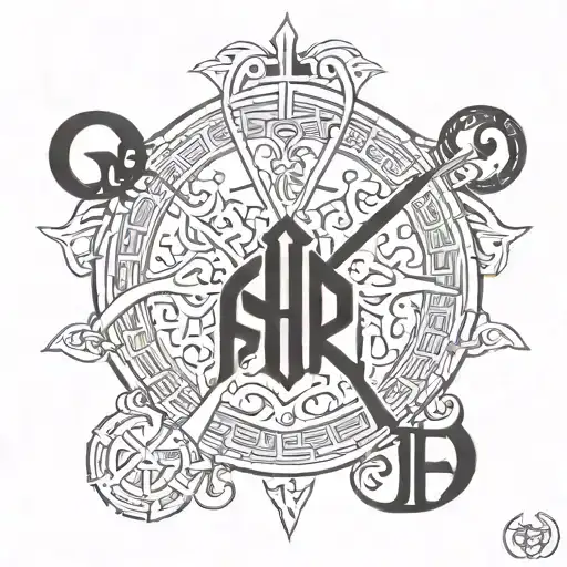 Chi Rho symbol combined with Write in Hebrew the words for God, Jesus and I Am tattoo design idea
