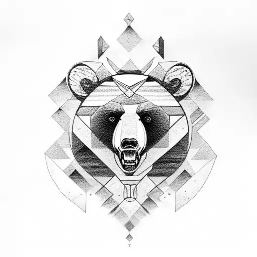Bear with trees and nordic markings tattoo design idea
