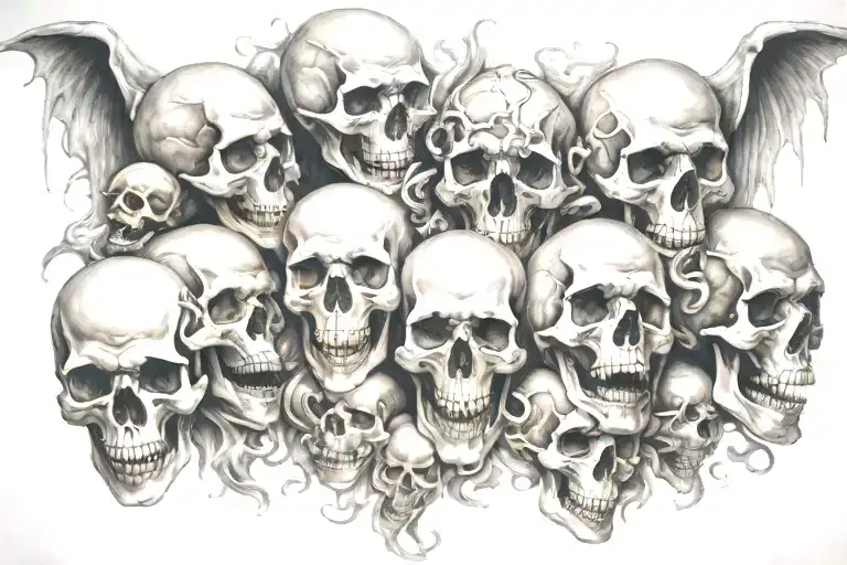 Ghosts and skulls surrounded tattoo design idea