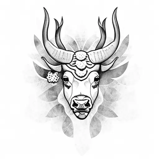 buffalo with Cherry flower tattoo design idea