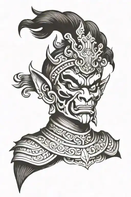monkey king demon mask tattoo design idea
