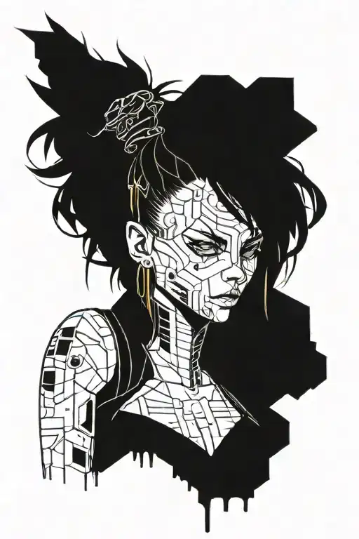girl cyberpunk 2077 tattoo design idea